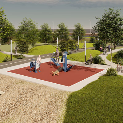 outdoor fitness park with fitness equipment