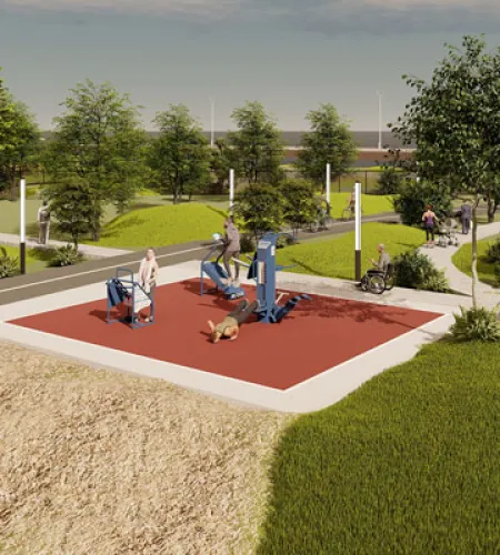 outdoor fitness park with fitness equipment